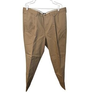 Lands End Mens 40 Traditional Fit Pleated Chinos Khaki Tan Cuffed Hem Trousers